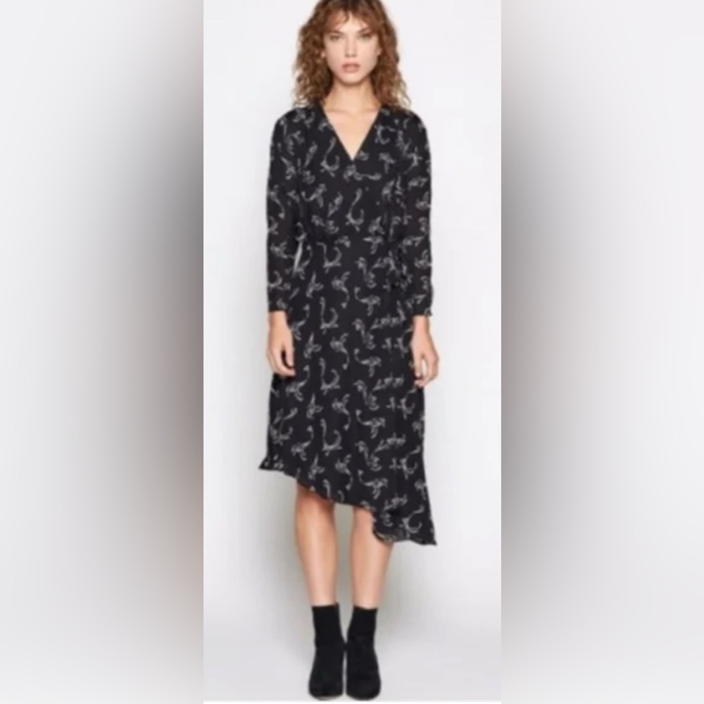 $398 Joie Acantha Asymmetrical Wrap Dress in 100% Silk Sz XS